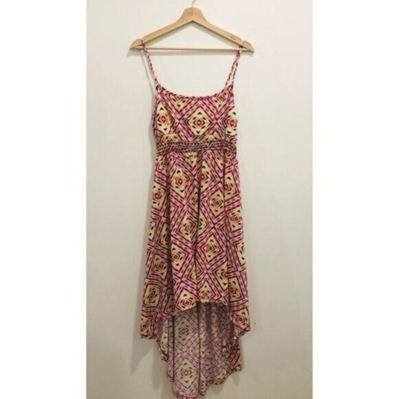 Colorful Geometric Print High-Low Summer Dress With Spaghetti Straps - Picture 1 of 4